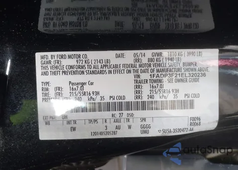 2014 Ford Focus Se from USA, damaged, VIN 1FADP3F21EL320236